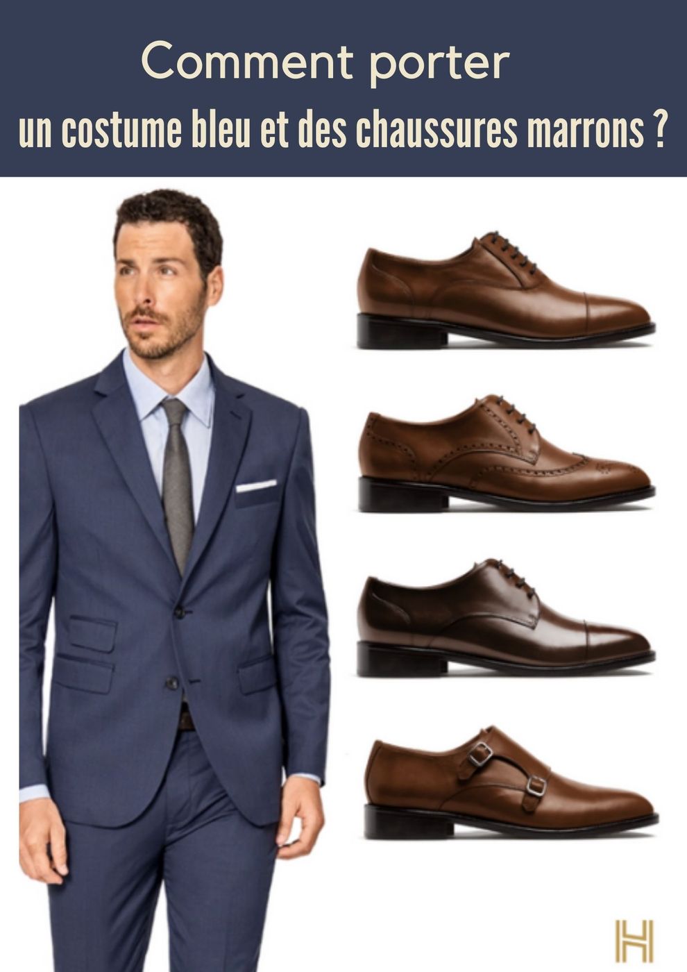 blue suit brown shoes