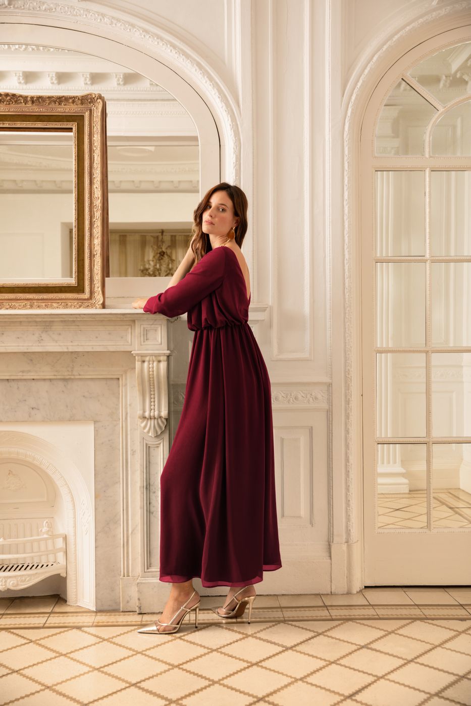 burgundy long sleeve dress