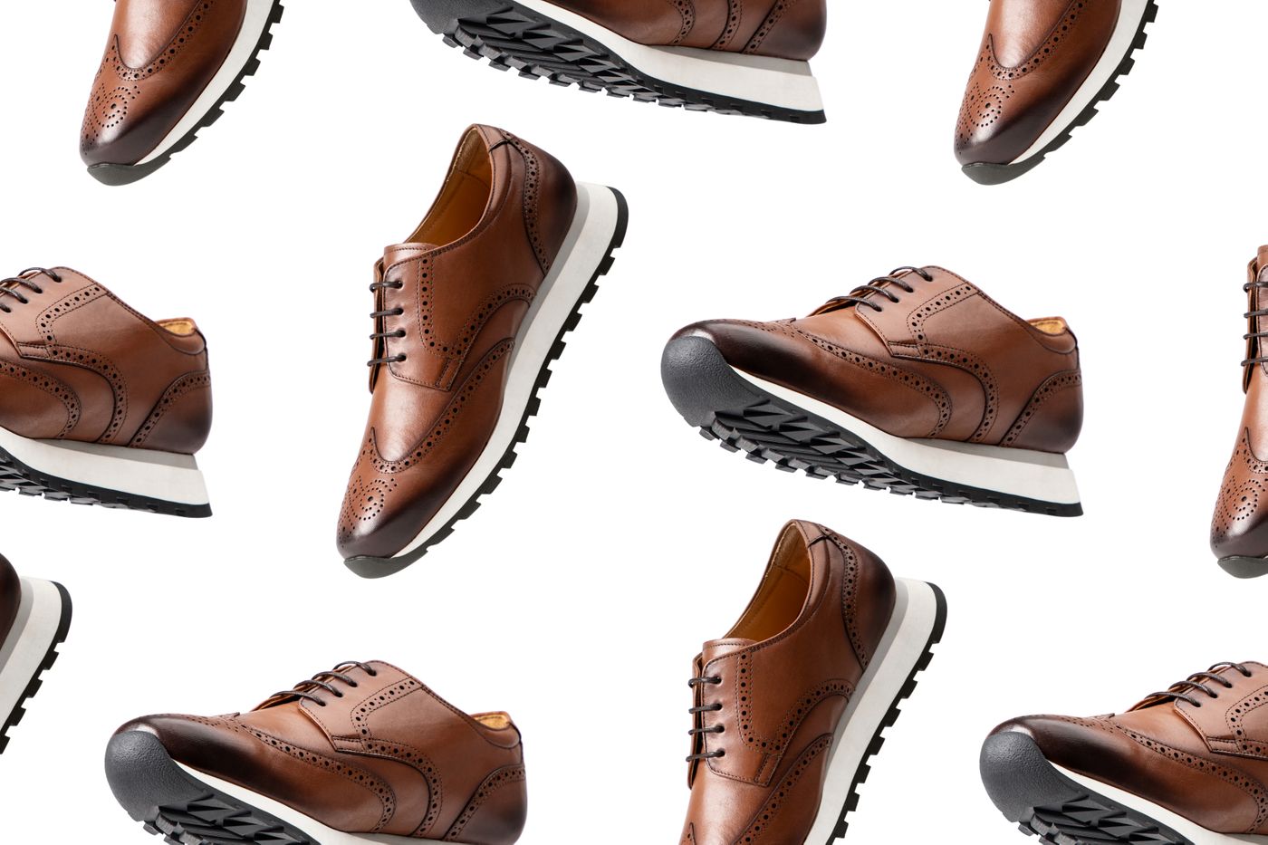 Brogued brown business casual sneakers for men