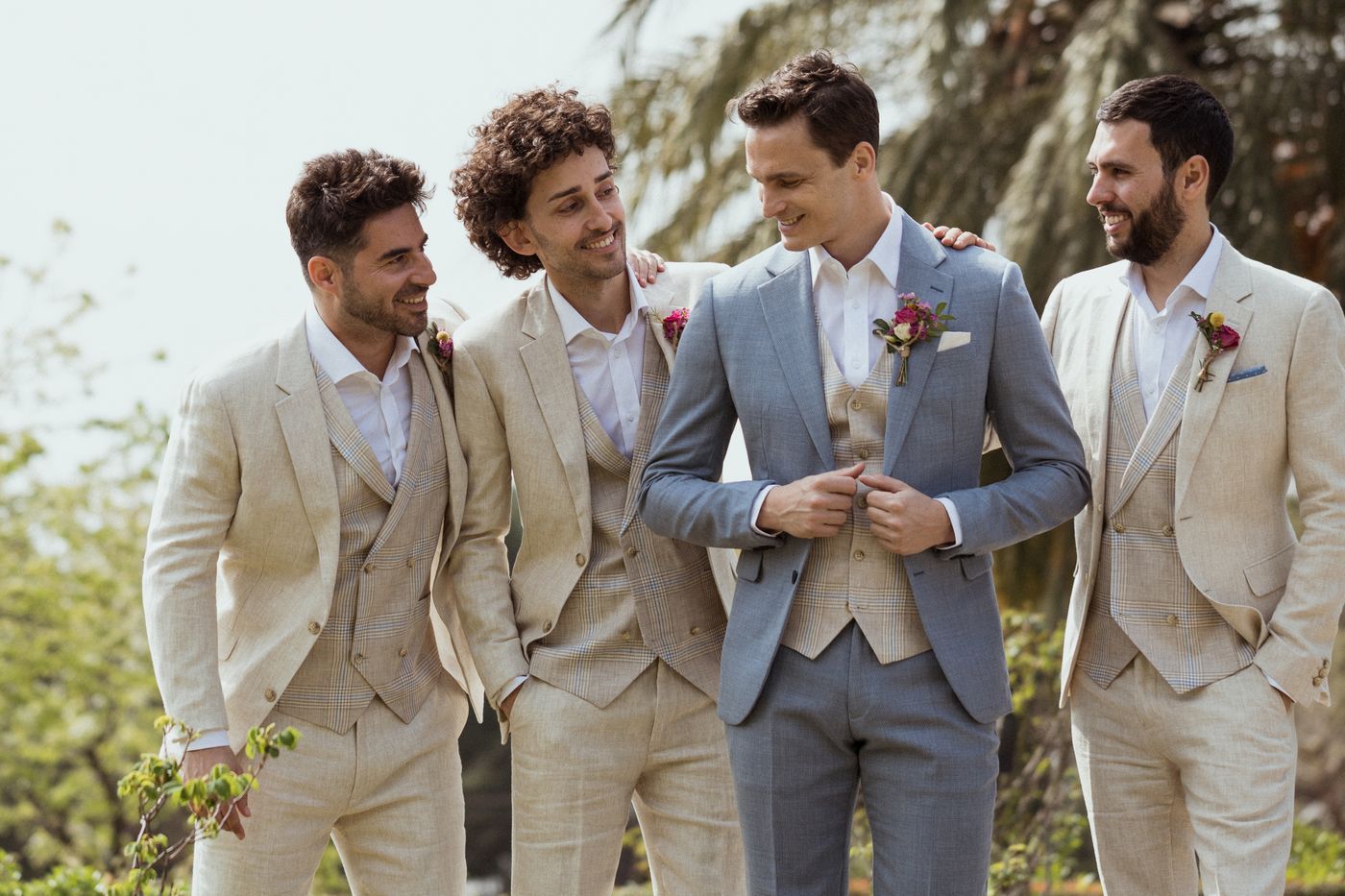 beige groomsmen suit