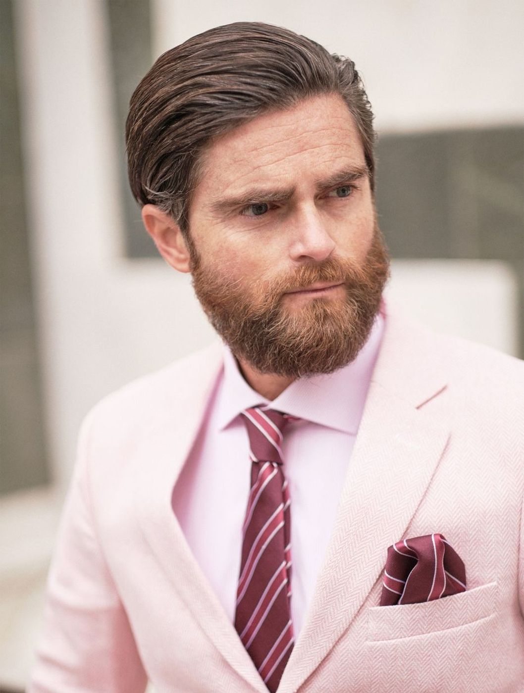 Pink dress shirt and suit outfit for men
