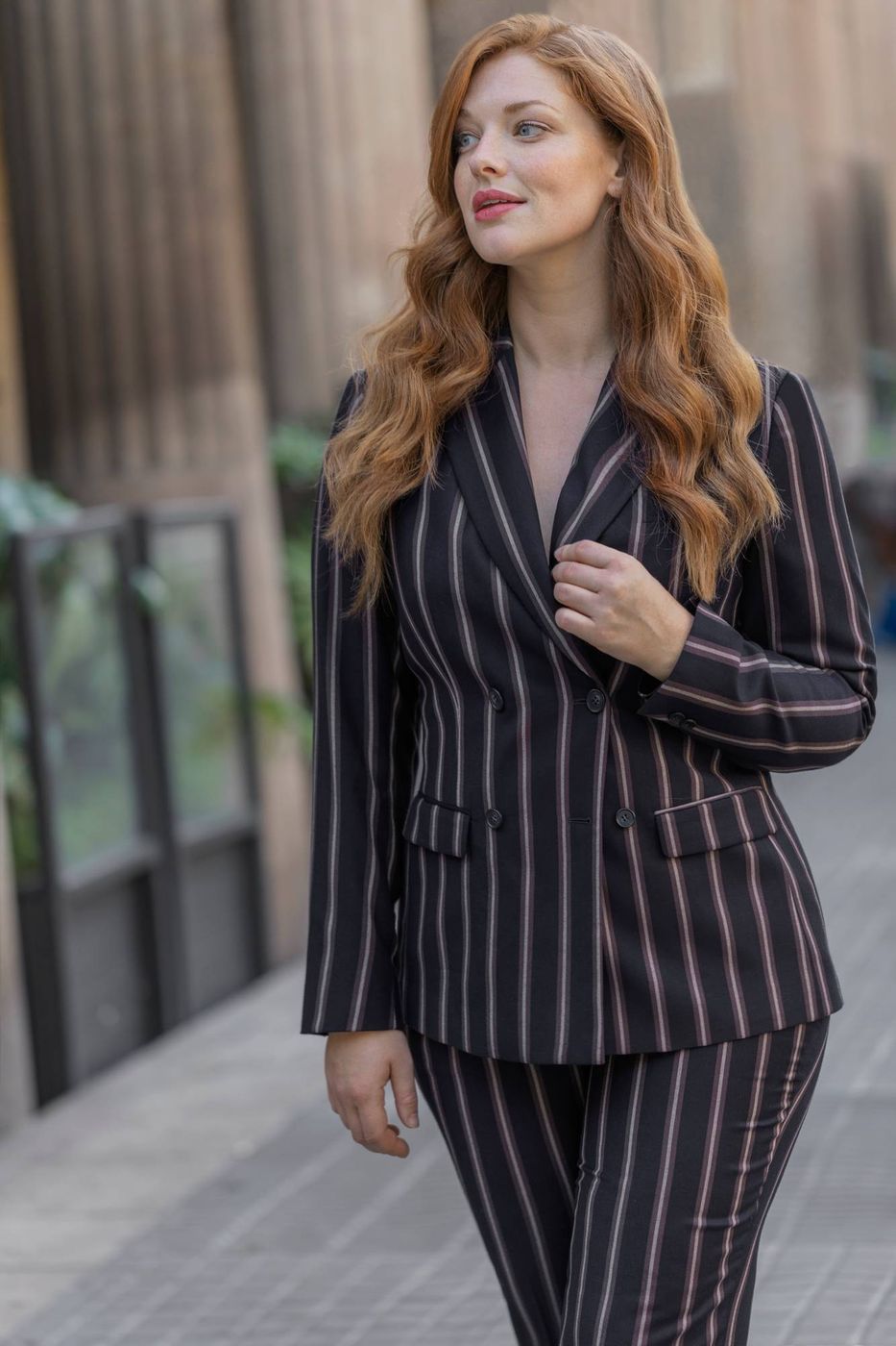 Striped Women's Pantsuit for the Office